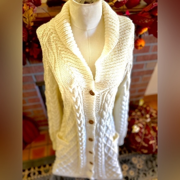 𝅺HANDMADE CABLE KNIT CARDIGAN SWEATER COAT - Picture 3 of 17